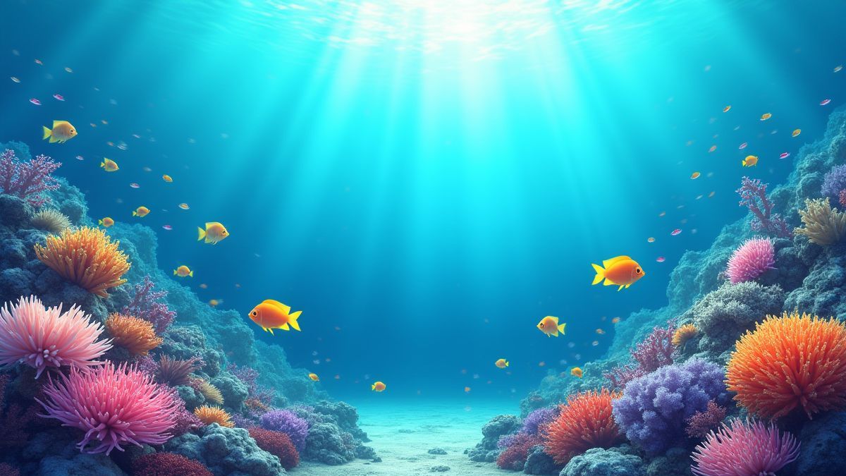 Un arrecife de coral submarino lleno de peces coloridos.