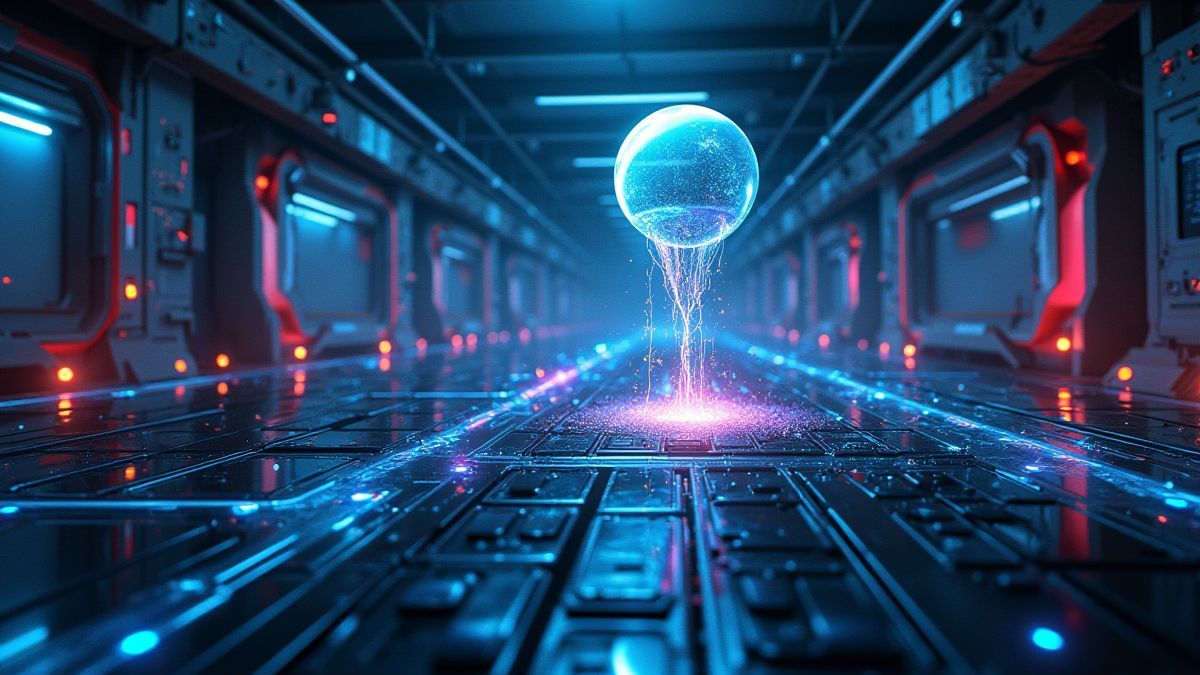 Futuristisches Labor mit elektrischen Bögen und Plasma-Sphären