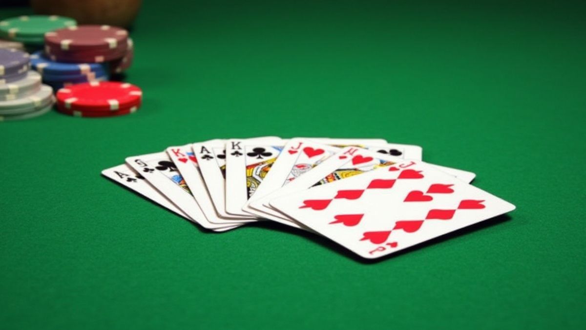 Karten und Chips auf einem Spieltisch.