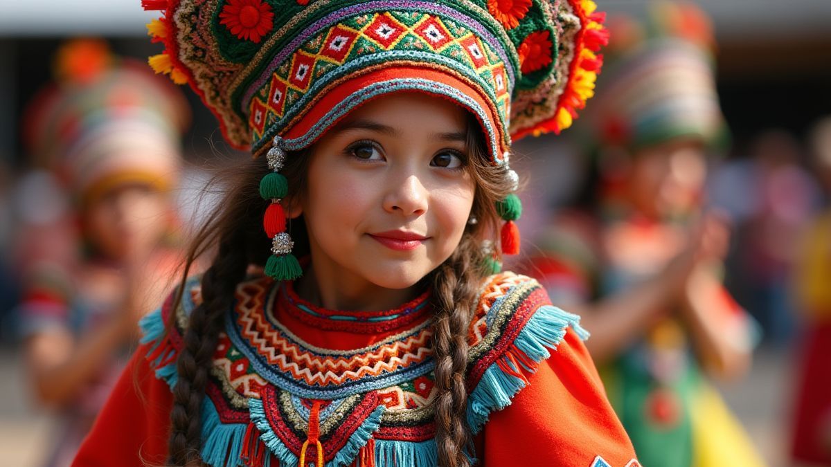 A traditional dance costume with vibrant colors and intricate patterns.