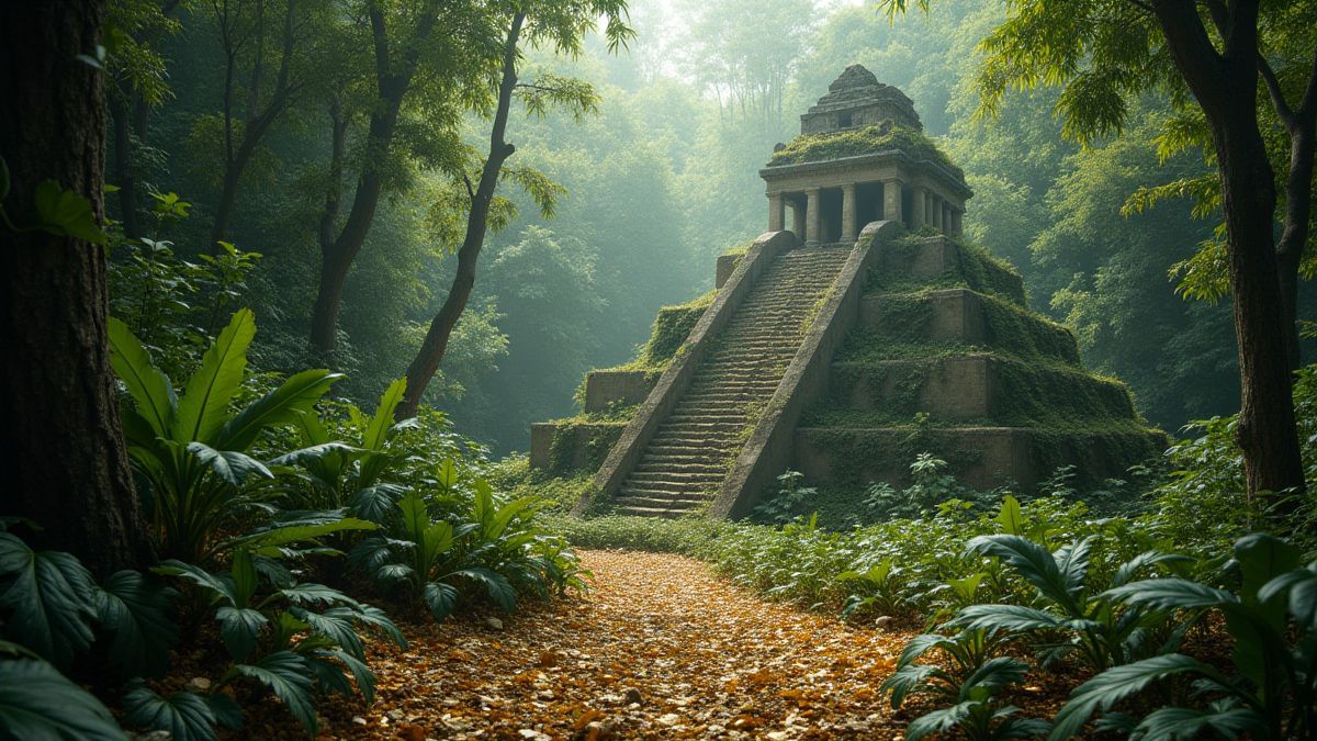 Ruinas mayas rodeadas de jungla y tesoros dorados