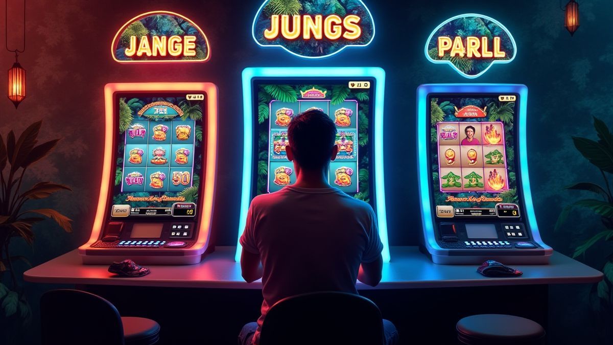 Player at a jungle-themed slot machine