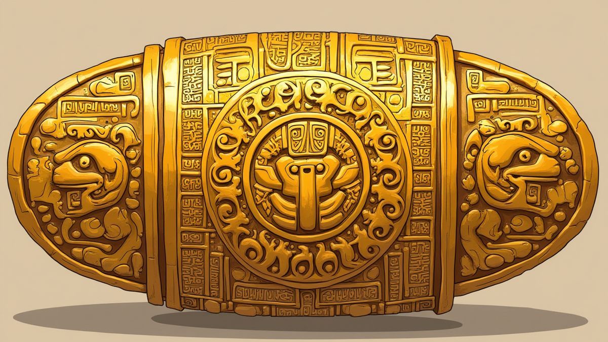 Um artefato dourado com designs intrincados maias.