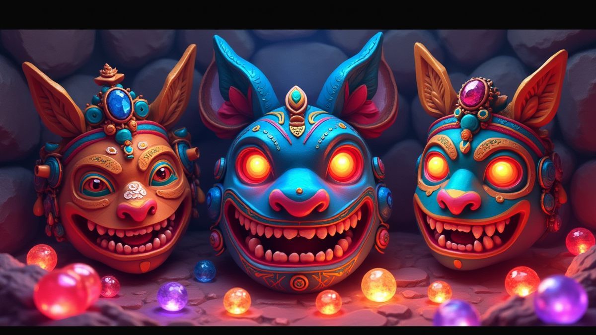 Mayan animal masks and shining gems.