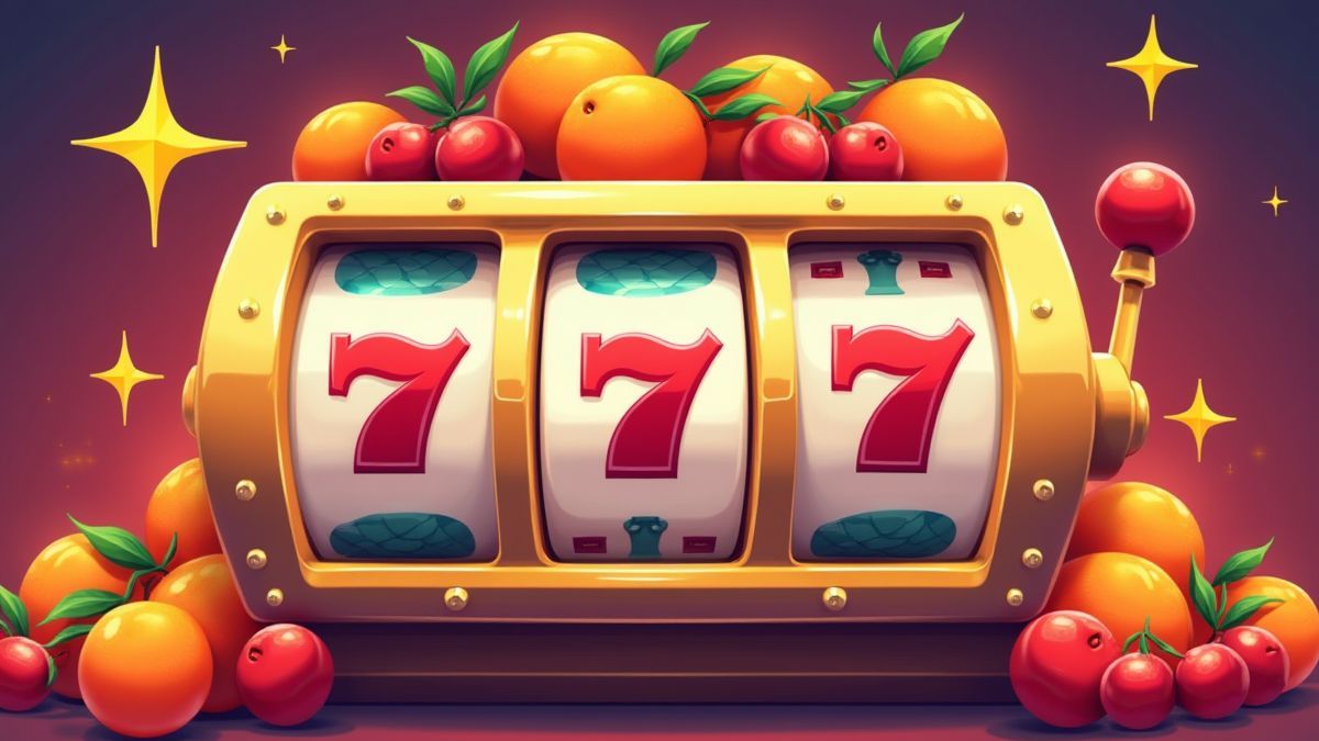Symboles classiques de machine à sous avec des oranges, des cerises et le numéro 7