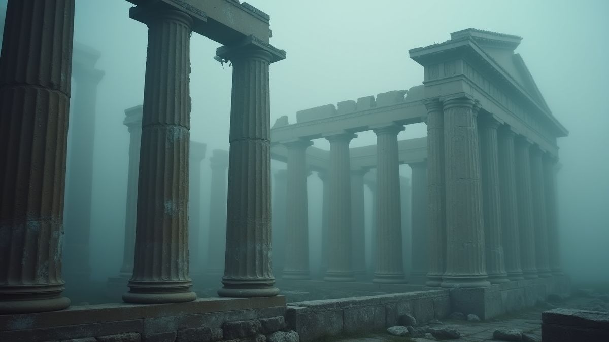 Corinthian columns wrapped in fog