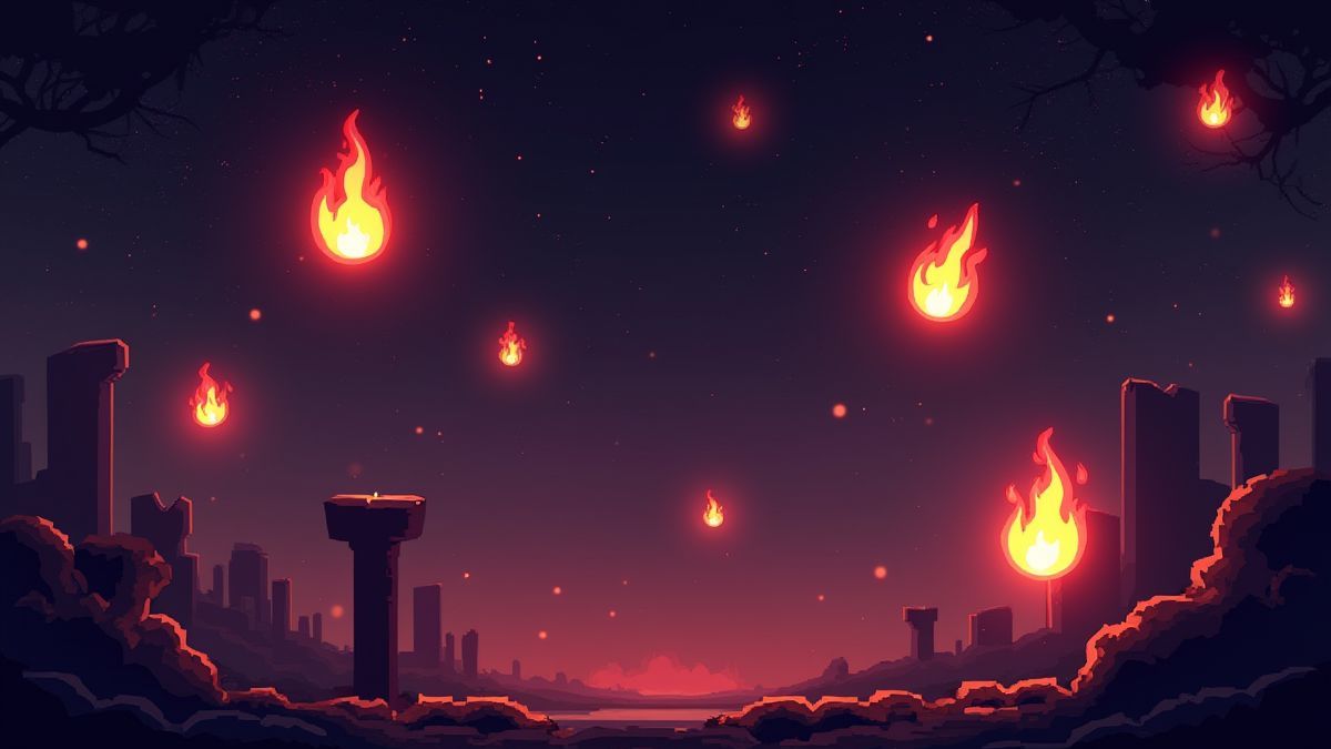 Bright power-up symbols in a pixelated arcade environment.