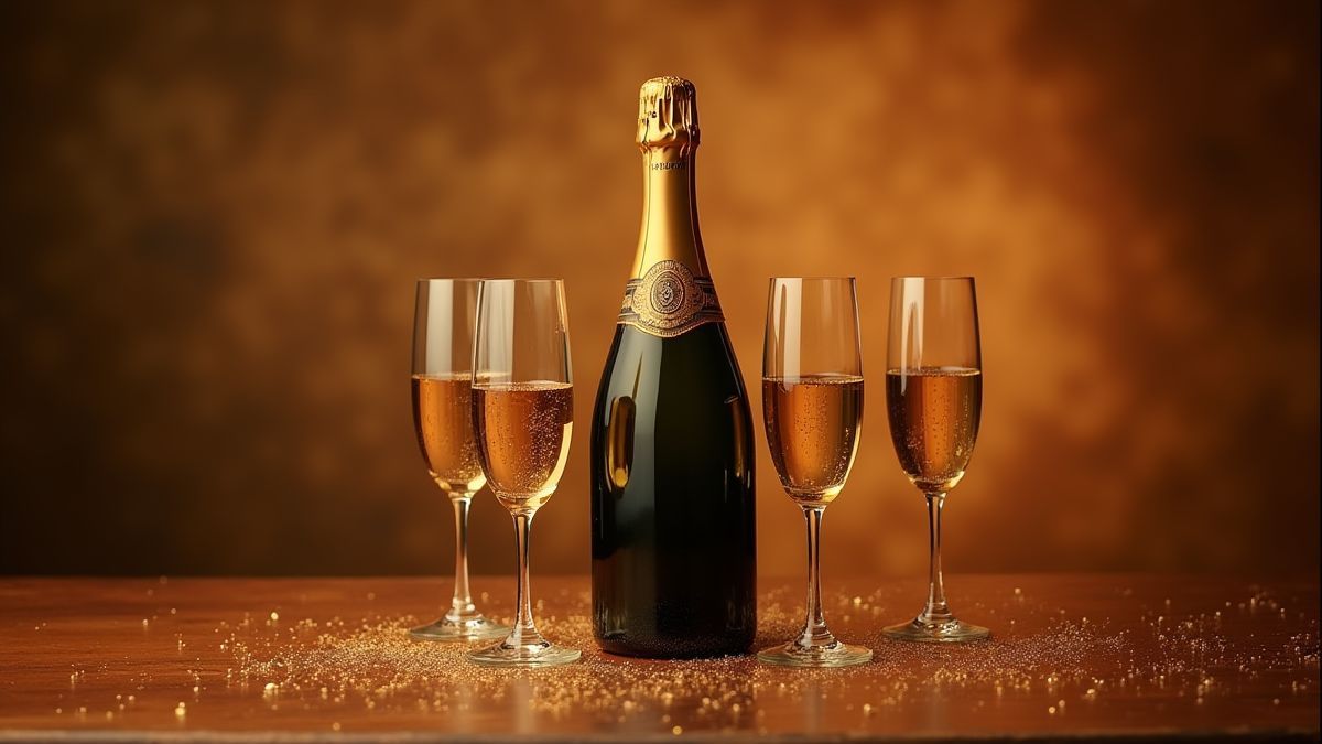 Luxus-Champagnerflasche mit Gläsern.