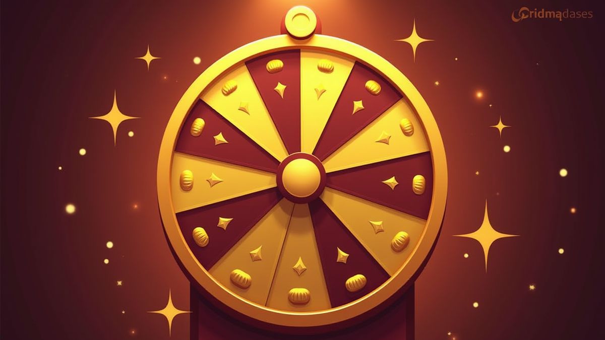 Drehendes Glücksrad mit goldenen Segmenten.