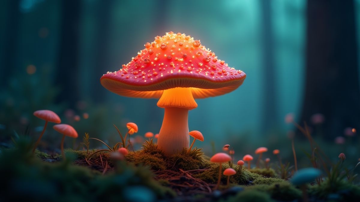 Una seta brillante en un bosque mágico.