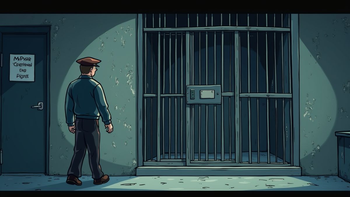 Close-up of a cartoon-style prison cell