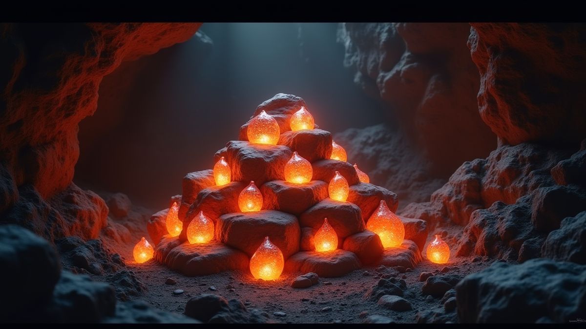 Glowing mystery symbols in an underground mine.