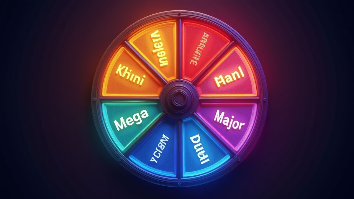 Roda da fortuna com seções de prêmios progressivos.