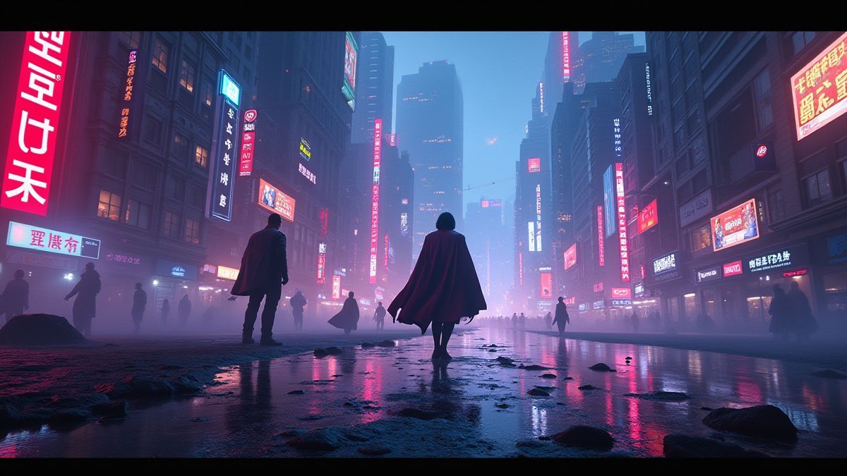 Ville futuriste illuminée avec des lumières au néon