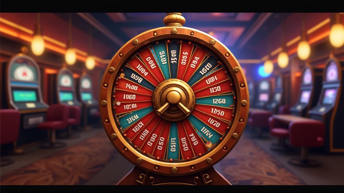 Rueda de premios girando en un entorno de casino inspirado en el rock.