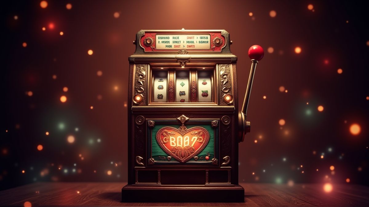 Vintage slot machine surrounded by sparkling lights and magical effects.