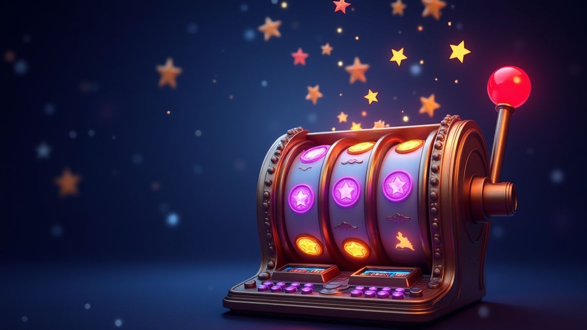 Magical stars floating over a classic slot machine.