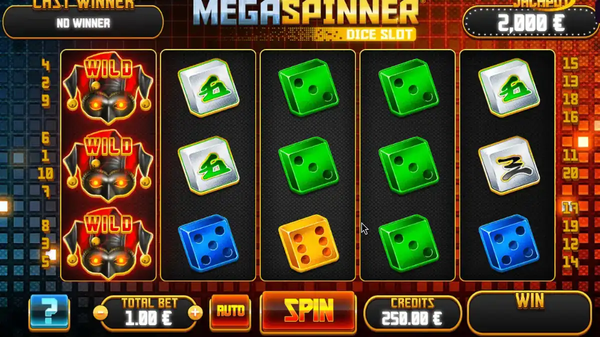 Pantalla del juego base de MegaSpinner DiceSlot