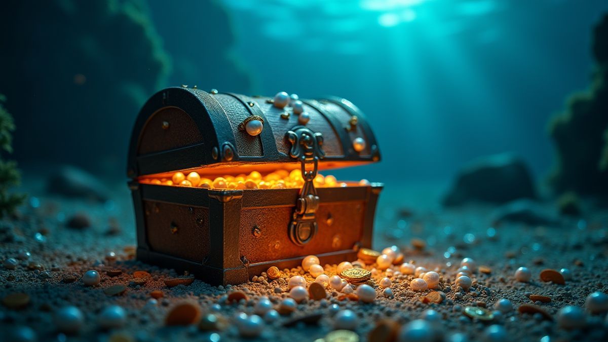 Shining treasure chest underwater