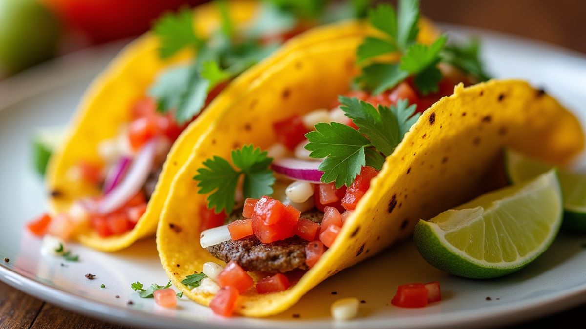 Colorful tacos with fresh ingredients.