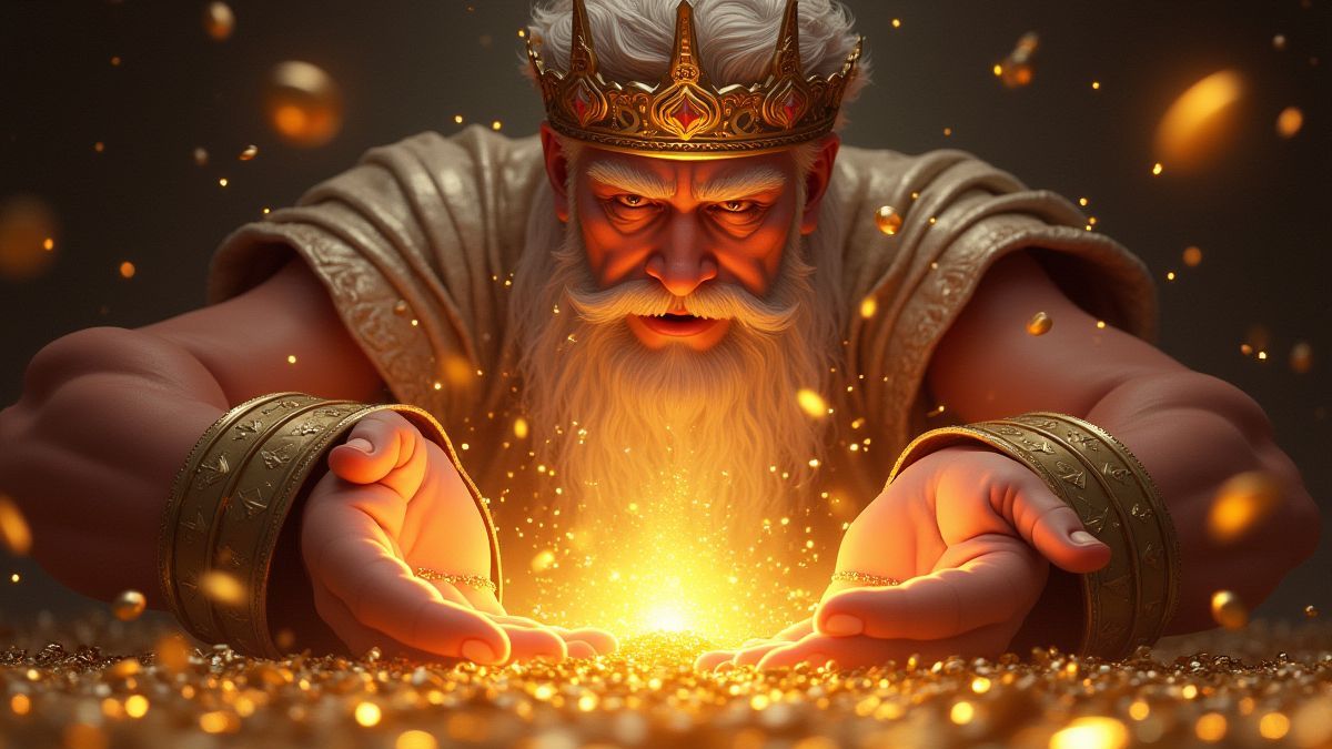 Roi Midas transformant des symboles en or