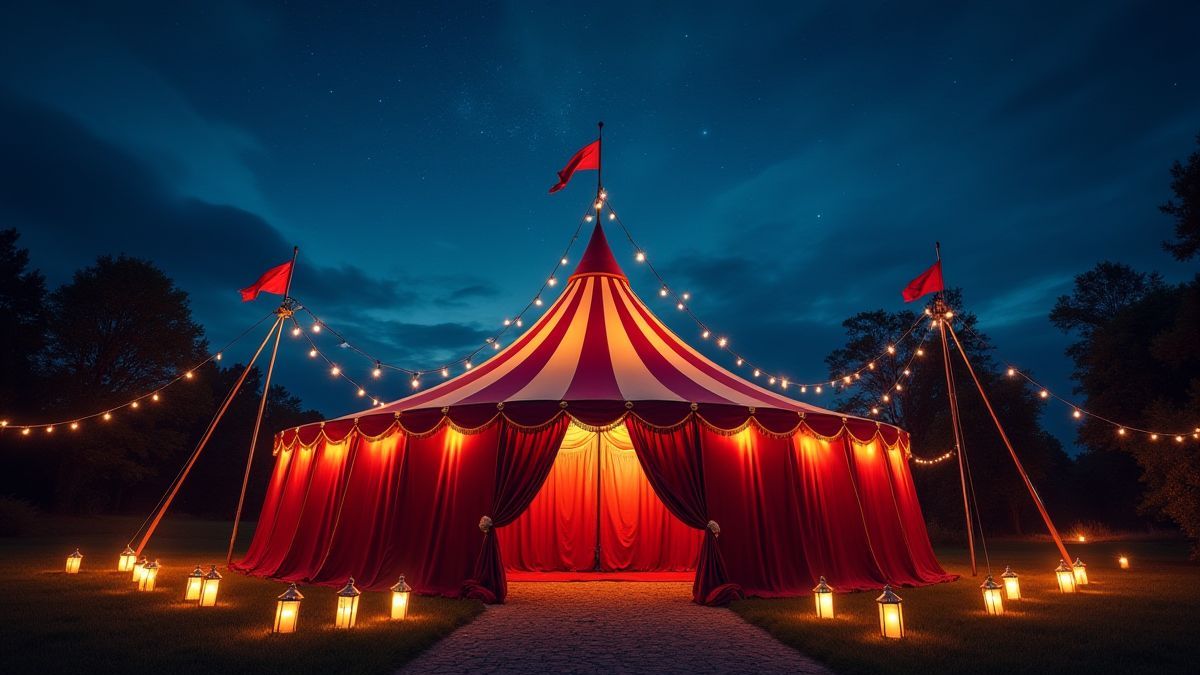 Une carpe de cirque magique sous un ciel étoilé.