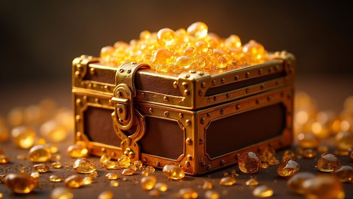 Un cofre del tesoro lleno de joyas brillantes.