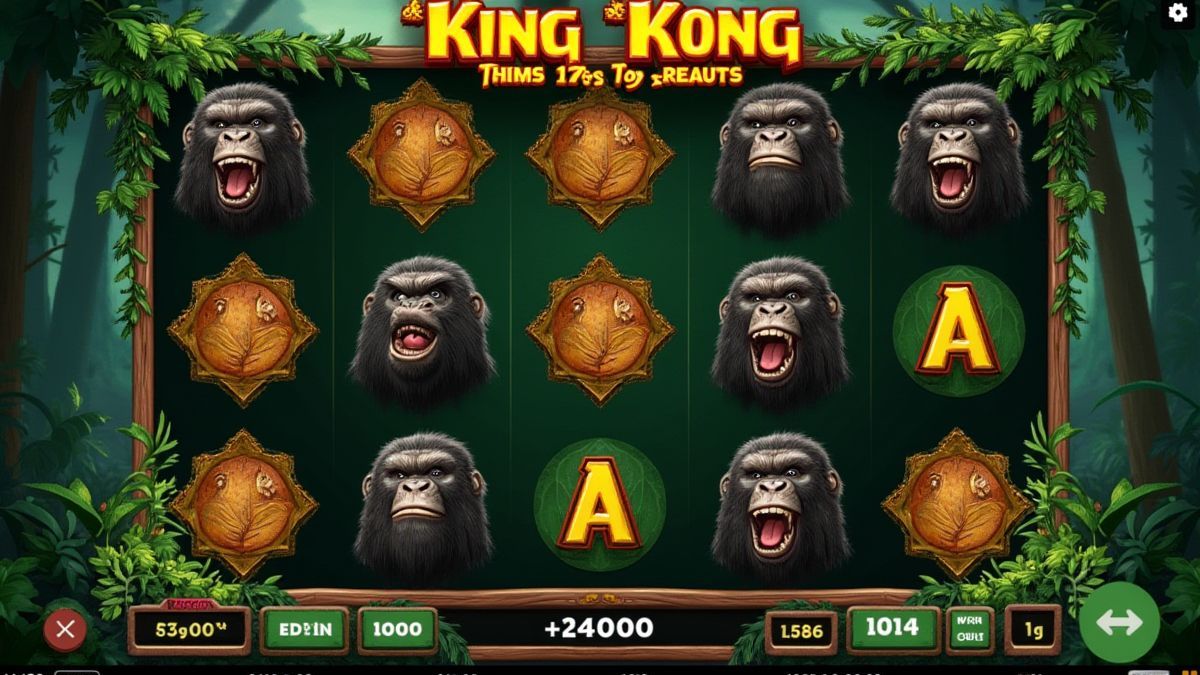 Slotmaschinenoberfläche mit Dschungelthema und King Kong-Symbolen