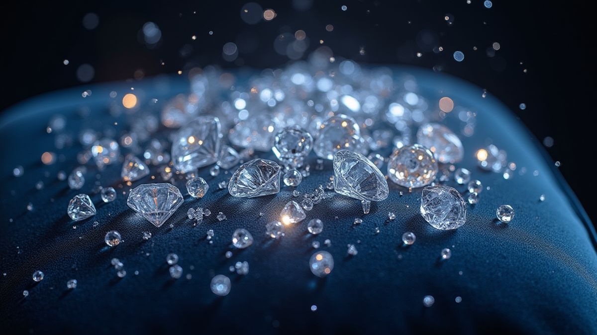 Diamanten brillieren auf einem samtigen Kissen.