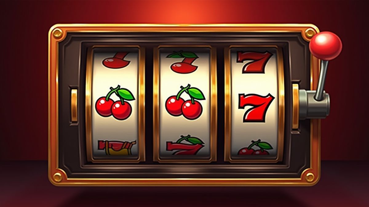A retro slot machine with classic symbols like cherries and bars.