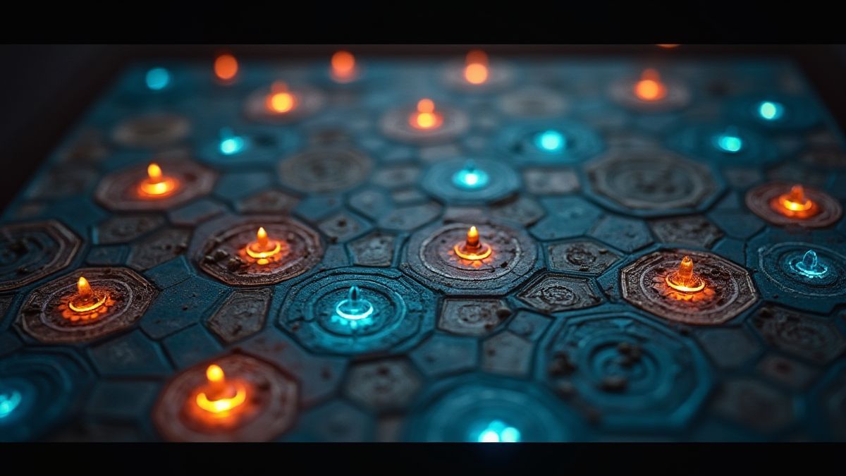 Game grid with bright lights and treasures