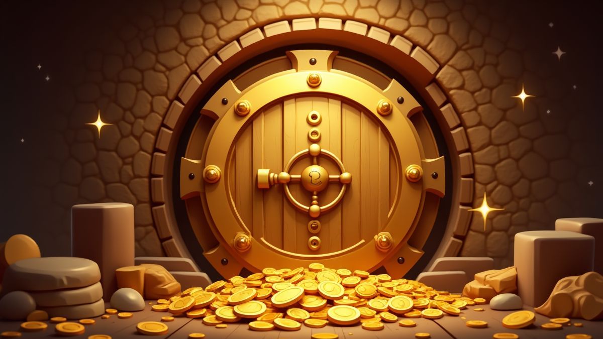 Goldene Bodega voller Münzen und glänzender Funkeln.