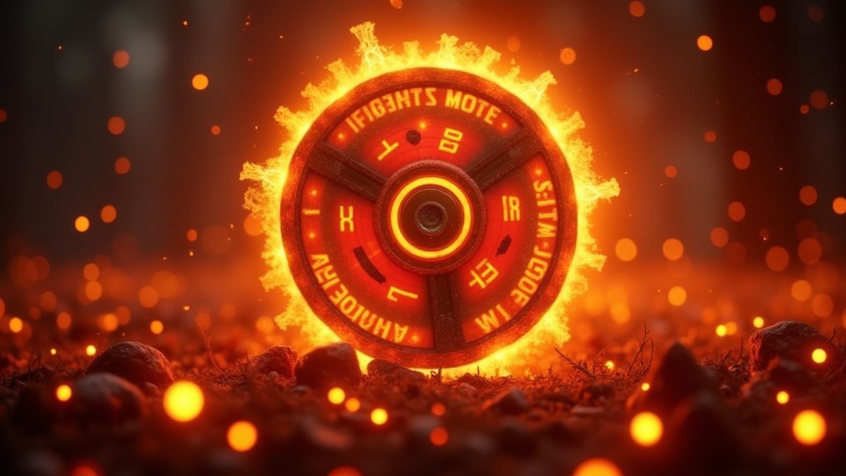 Fiery reel with bright symbols and numbers.