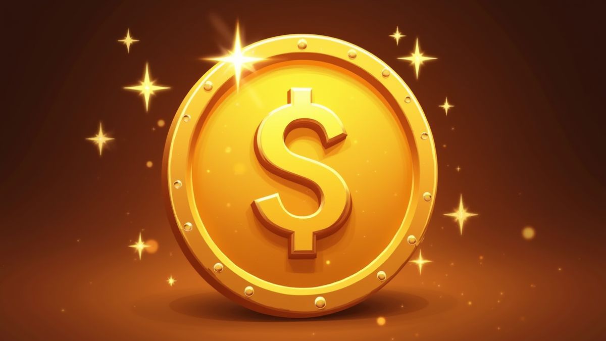Moneda de jackpot dorada con destellos.