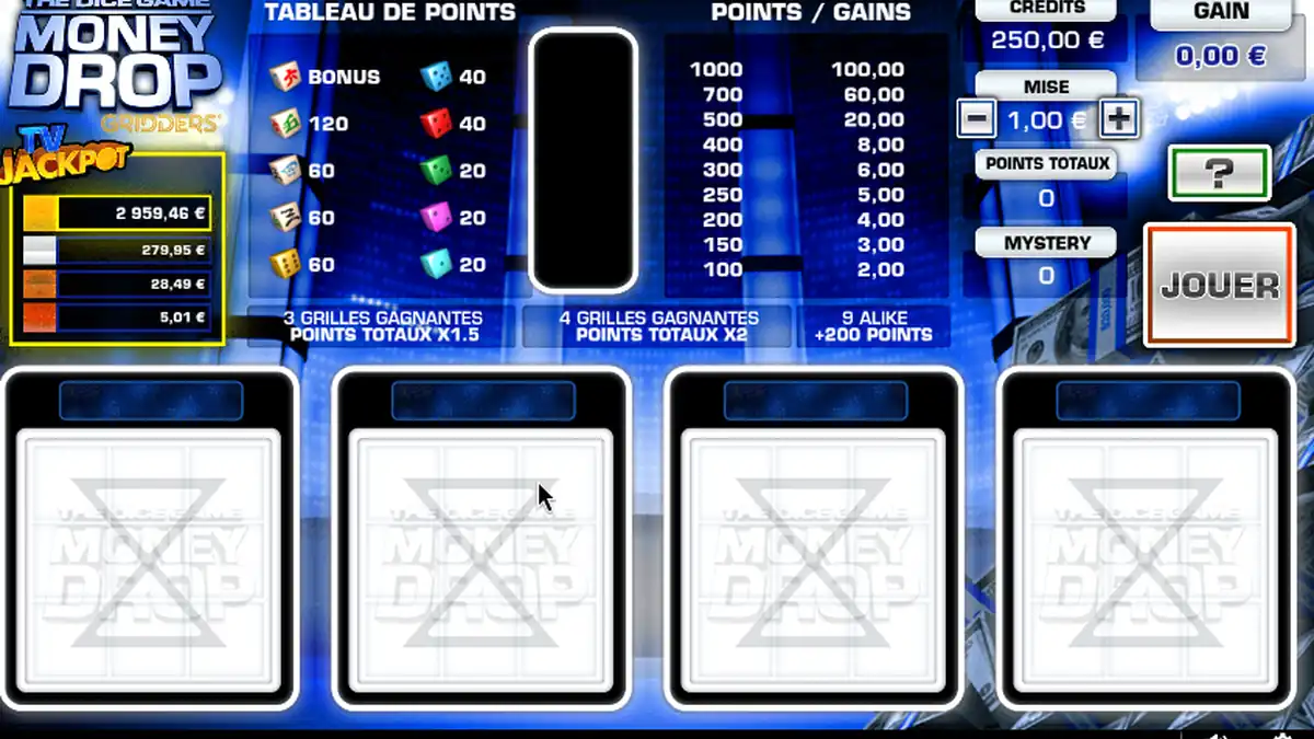 Pantalla del juego base de Money Drop