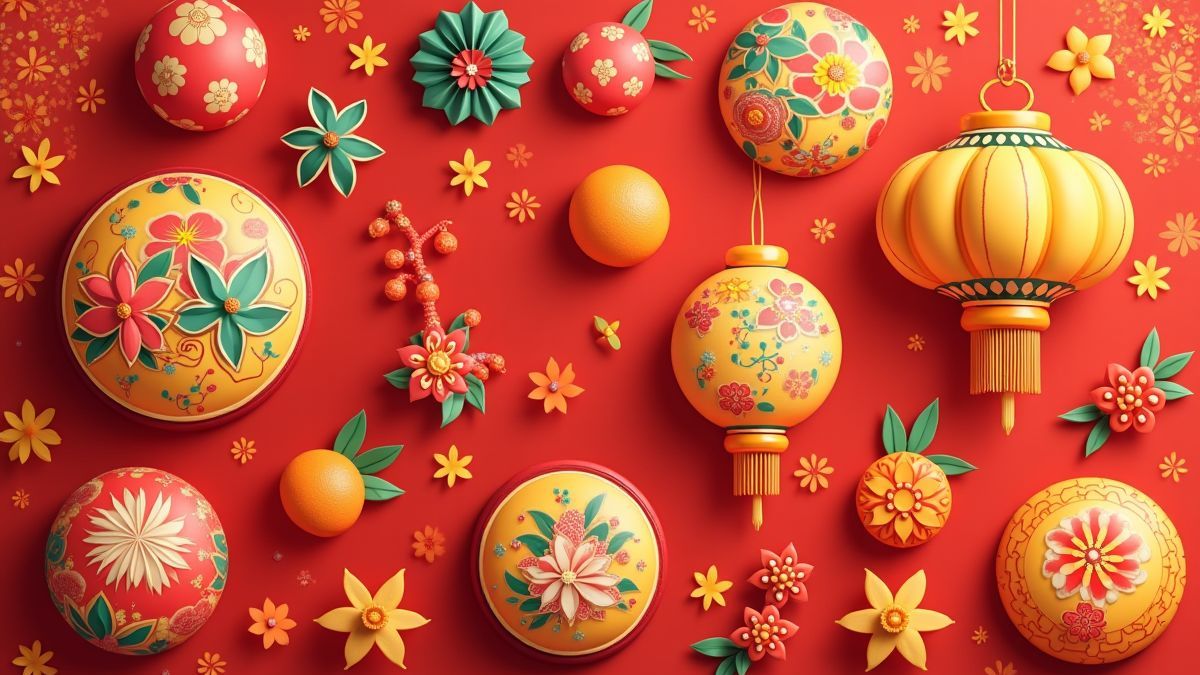 Vibrante Chinese symbolen op een feestelijke achtergrond.