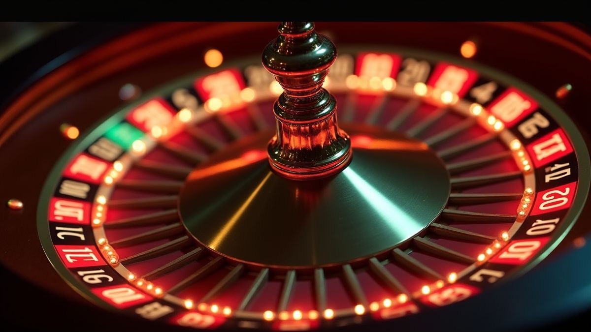 Briljant casino wiel met nummers en lichten.