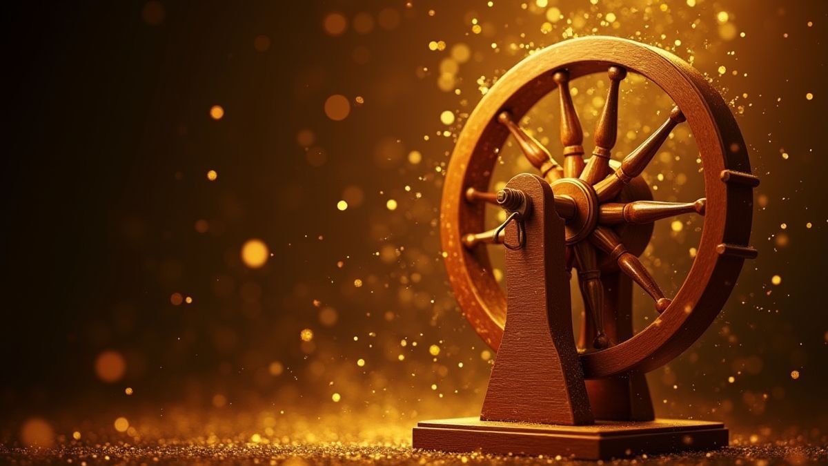 Draaiwiel omringd door gouden sprankels.