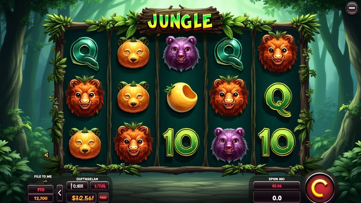 Gaming interface met jungle-thema slot rollen.