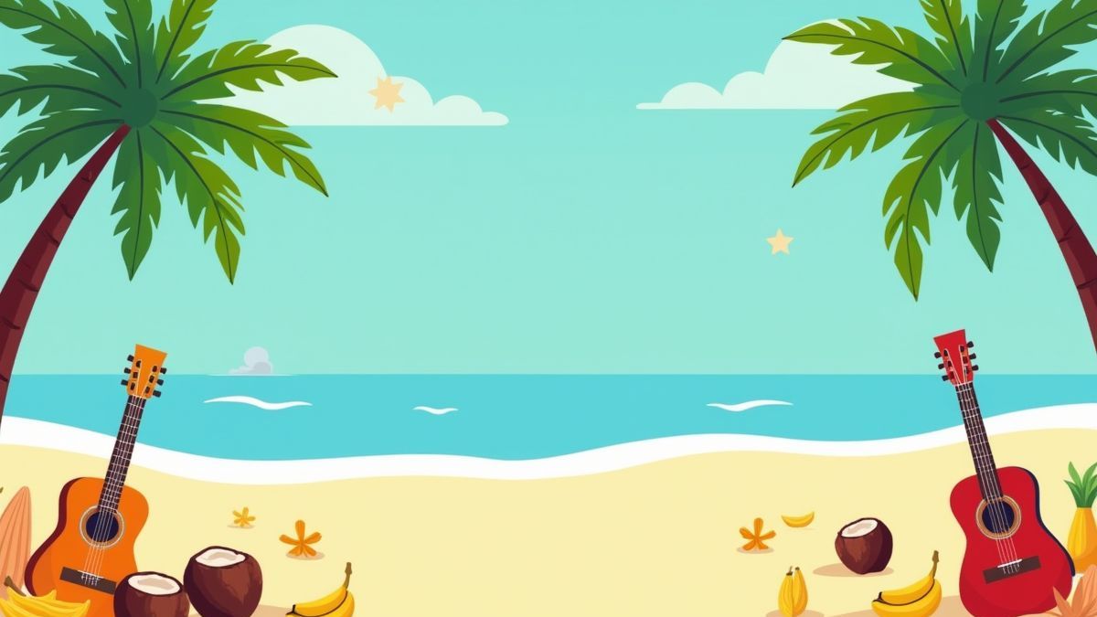 Una playa tropical con plátanos y guitarras