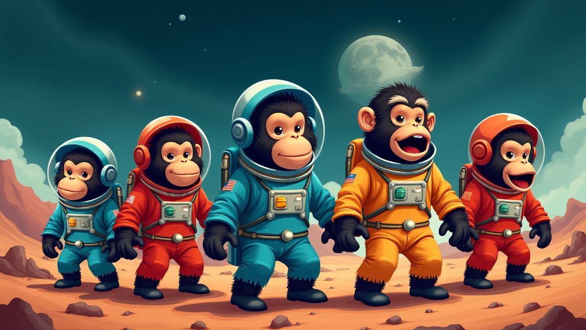 Astronautes chimpanzés explorant une planète lointaine