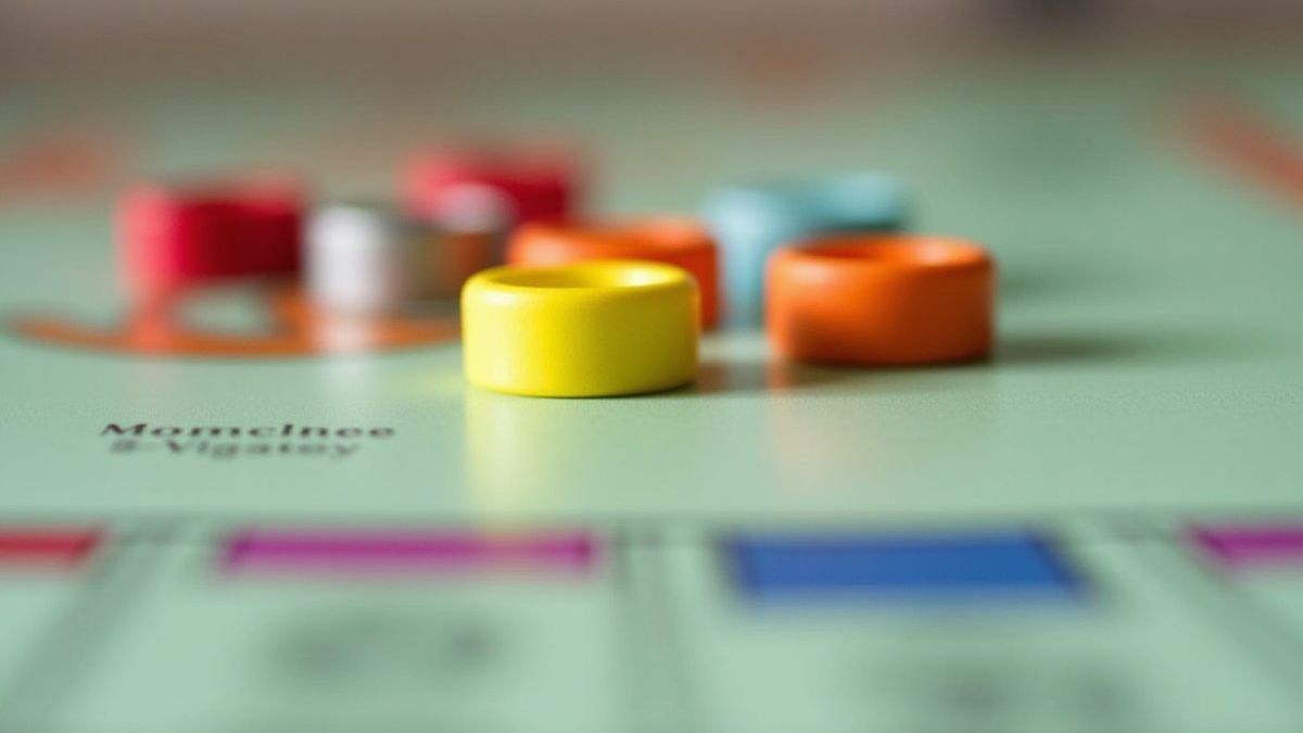 Fichas coloridas del Monopoly en el tablero.