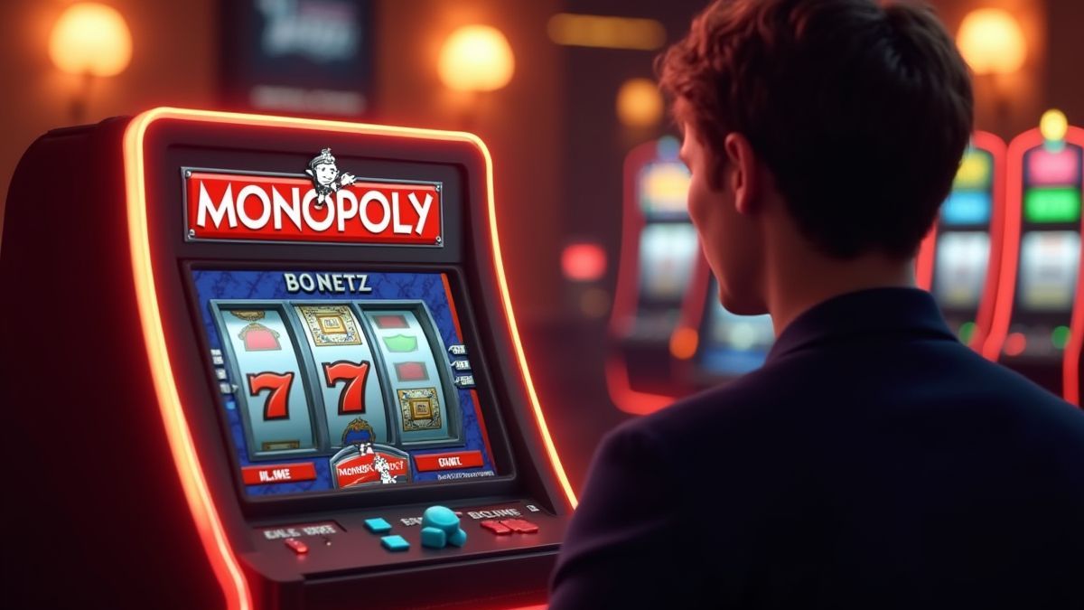 Jugador disfrutando del slot Monopoly en un casino acogedor.