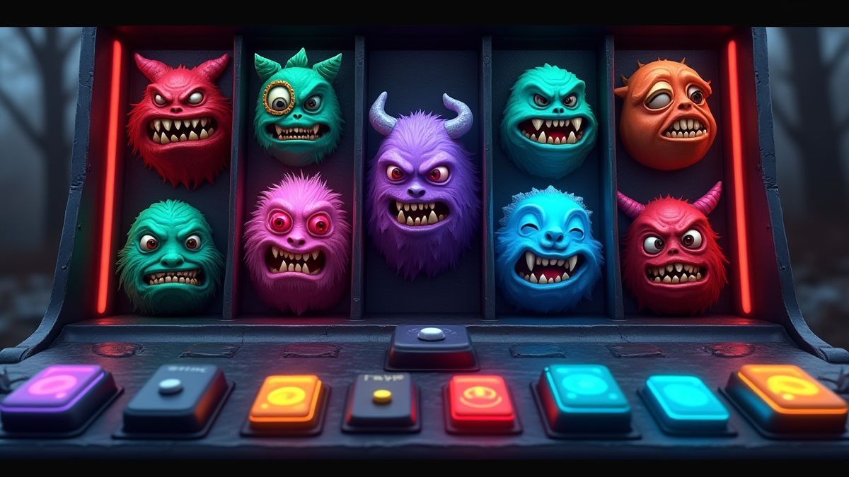 Machine à sous avec des symboles de monstres brillants