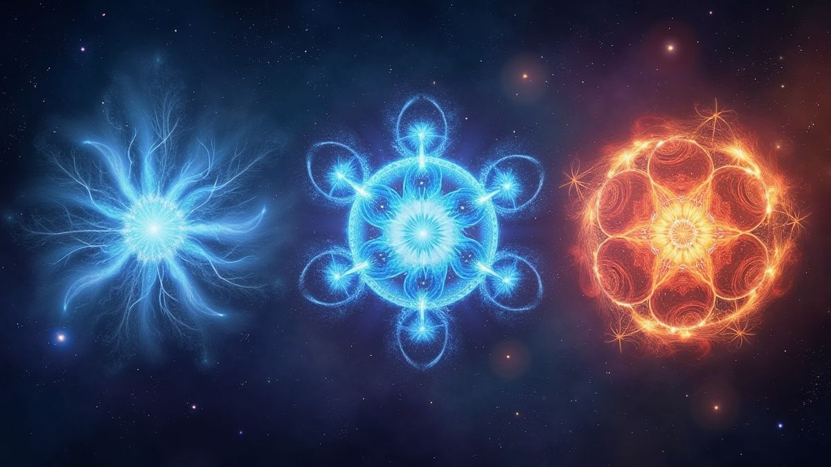 Effets magiques des trois princesses dans un fond céleste.