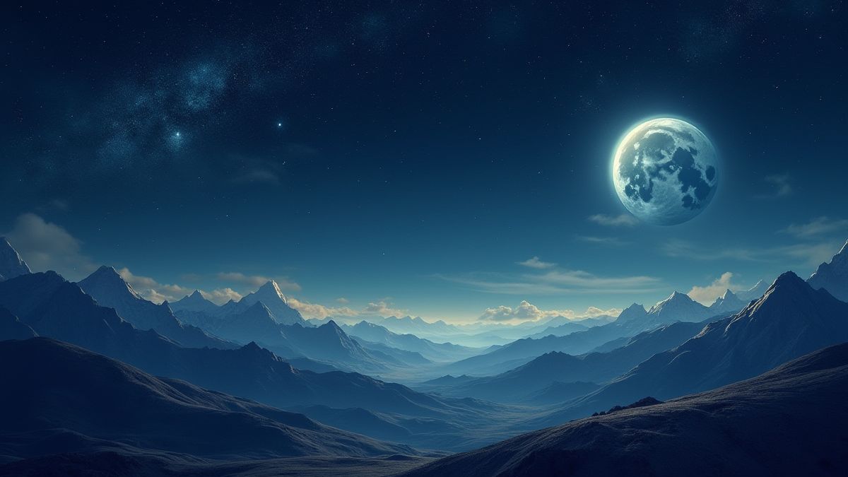 Paysage céleste avec des lunes et des étoiles brillantes.