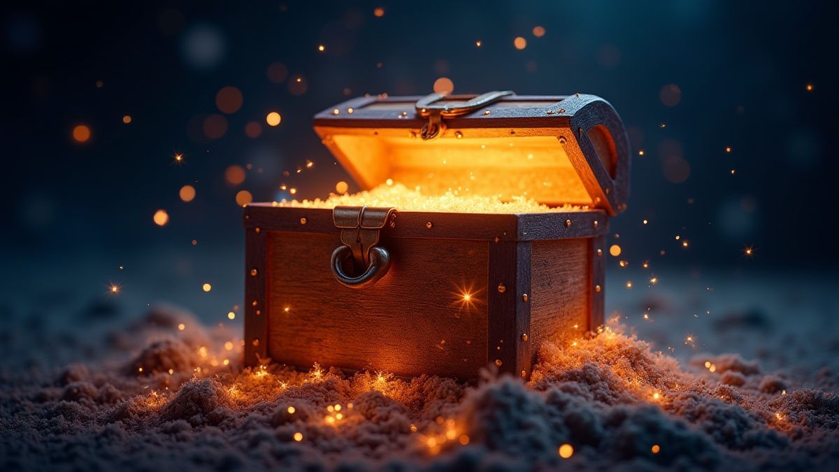 Glowing treasure chest surrounded by magical lunar particles
