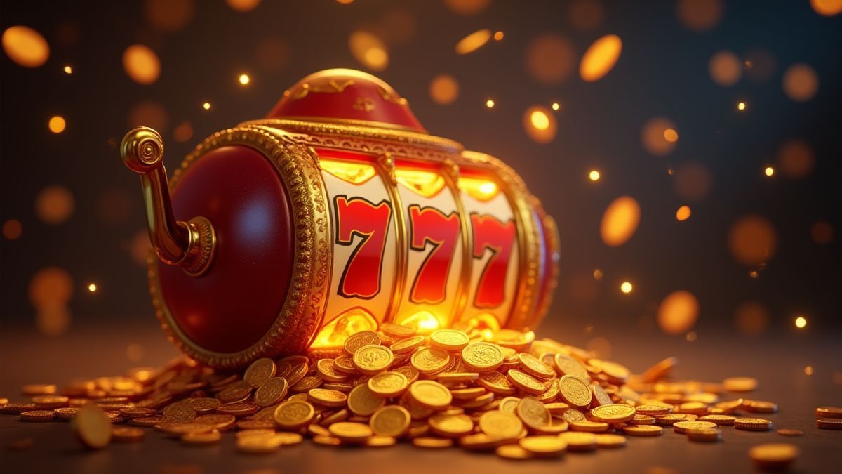 Monedas de ouro saindo de uma máquina tragamonedas mágica.
