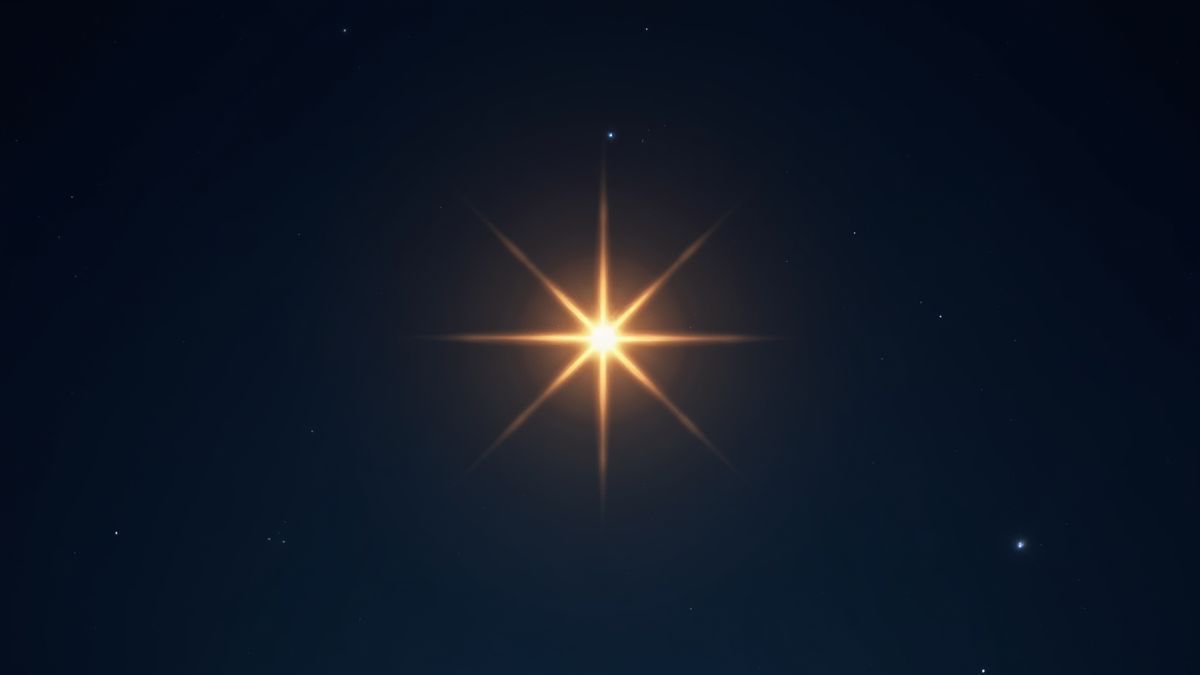 A golden star shining in a dark blue sky.