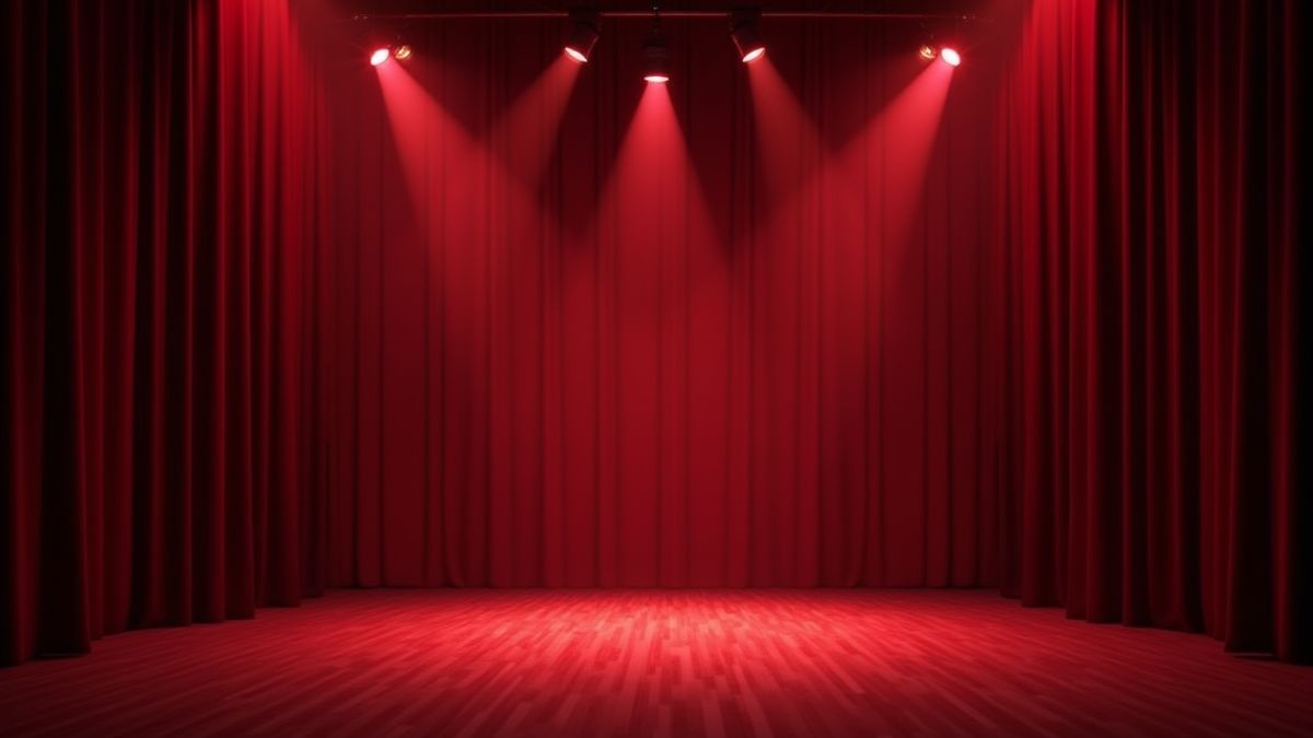 Image d'une scène de cabaret glamour avec des rideaux en velours.